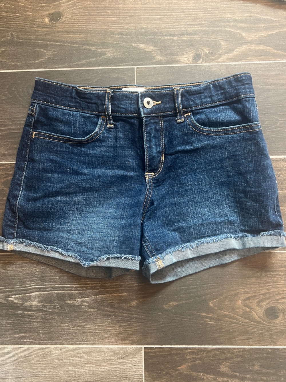 Girl’s Dark Blue Denim Jean Shorts with Frayed Hem